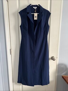 RIHOAS Deep Blue Midi Dress with Button Detail